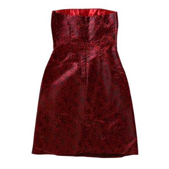 Formal women’s mini dress size 6 strapless red black brocade jacquard gothic - Picture 3 of 13